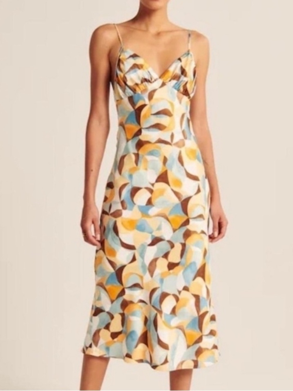 Multi-Color Abstract Print Slip Dress - Spaghetti Strap